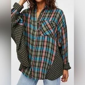 Free People “one of the guys” oversized multi color flannel